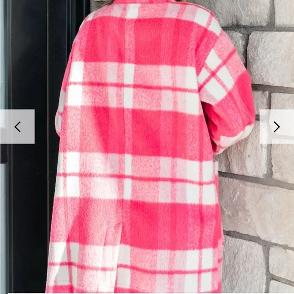 Pink Plaid Coat with White Accents - Picture 2 of 7